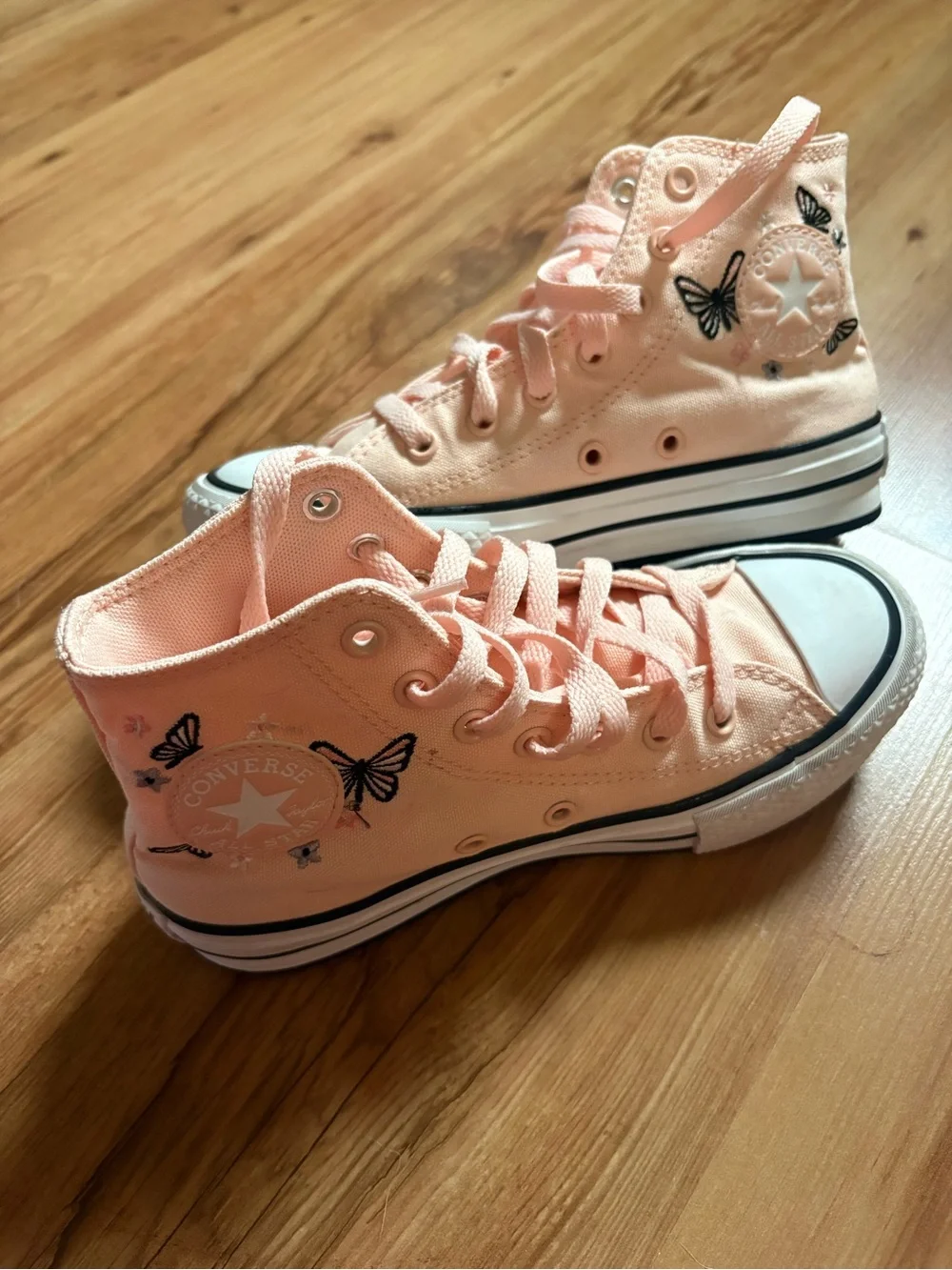 Converse Pink High-Top Platform Sneakers with Butterfly Embroidery